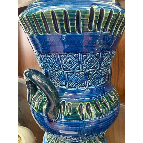 Authentic Bitossi Blue and Green Italian Pottery Vase with Handles - Picture 2 of 6
